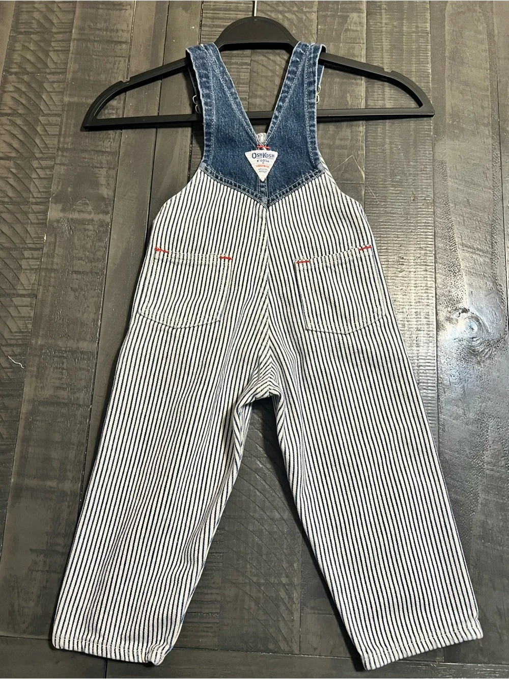 OshKosh B'gosh Navy & White Pinstripe Denim Overalls